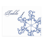 Número azul de la tabla del boda del copo de nieve postales