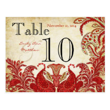 Número de la tabla del boda de Paisley de la cal d Postal