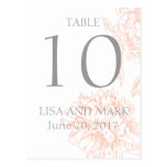 Número floral gris anaranjado de la tabla del boda tarjetas postales