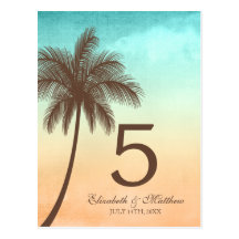 Número tropical de la tabla del boda de la palmera postal