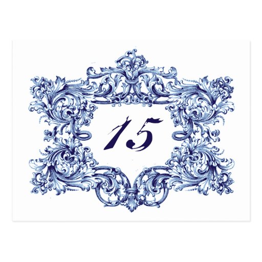 Números azules adornados de la tabla de marco del  tarjetas postales