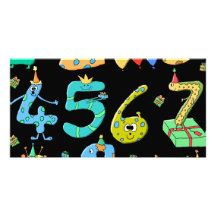 Números de la fiesta de cumpleaños, en negro tarjetas con fotos personalizadas