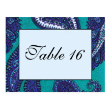 Números de la tabla de Paisley del azul y de la ag Tarjetas Postales