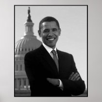 Obama en el edificio del capitolio -- Negro y blan Poster