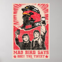 Obedezca el poster rojo del pájaro de Mao del gorj