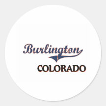 Obra clásica de la ciudad de Burlington Colorado Etiqueta Redonda