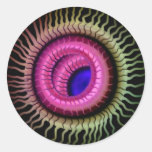 Ojo salvaje - alumno azul, iris rosado pegatina redonda