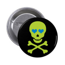 Ojos verdes de la bandera pirata y del corazón del pin