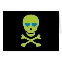 Ojos verdes de la bandera pirata y del corazón del felicitaciones
