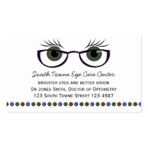 Ojos verdes y vidrios tarjeta de visita
