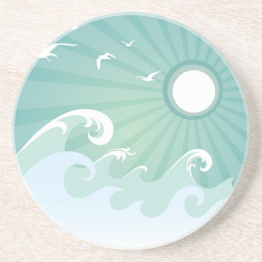 Olas oceánicas y Sun Posavasos Personalizados