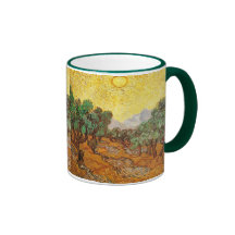 Olivos cielo amarillo y Sun (F710) de Van Gogh Taza