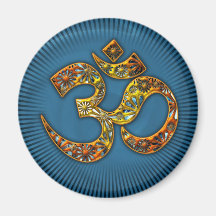 OM (AUM - ICH BIN) - XL - Gold Rahmen - blau Magnets