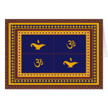 OM, lámpara, y tarjeta de felicitación de Diwali d