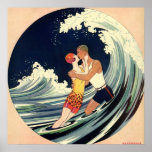 Onda romántica de la playa del beso del amor del a posters