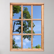 Opinión de rama de árbol de una ventana poster