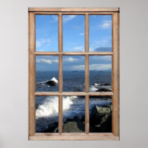 Opinión del mar de una ventana con las ondas de fr posters