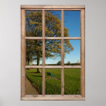 Opinión del parque del otoño de una ventana poster