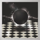 Orbe negro en fondo a cuadros impresiones