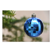 Ornamento azul del árbol de navidad impresion fotografica
