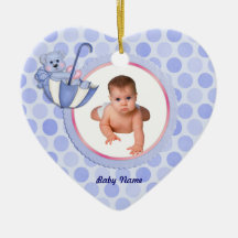 Ornamento de la foto del oso del paraguas - azul ornamentos de navidad