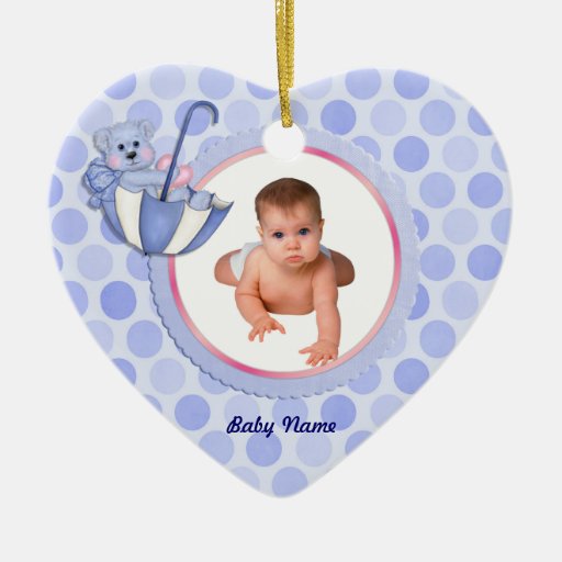 Ornamento de la foto del oso del paraguas - azul ornamentos de navidad