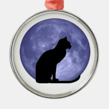 Ornamento de la luna azul del gato negro ornatos