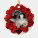 Ornamento del perrito del Poinsettia del Keeshond Ornaments Para Arbol De Navidad