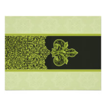 Ornamento floral indio verde de la hoja que casa R Invitación