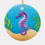 Ornamento redondo del Seahorse púrpura subacuático Adorno De Navidad