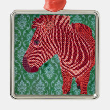 Ornamento retro de las Felices Navidad de la cebra Adornos
