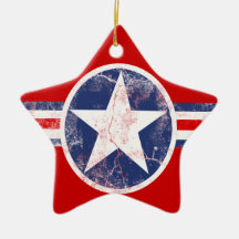 Ornamento rojo, blanco y azul de la estrella de la adorno
