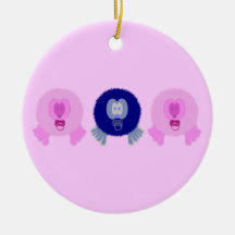 Ornamento rosado y azul de los bebés de Pom Pom Ornamento De Navidad