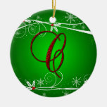Ornamento verde rojo del navidad de la inicial C d Adorno Para Reyes