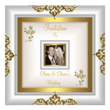 Oro blanco floral adornado 3 del boda elegante comunicados personalizados