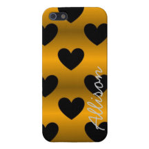 Oro con los corazones negros, iPhone5 personlized iPhone 5 Funda