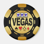 ORO DE VEGAS Y FICHA DE PÓKER NEGRA IMÁN DE FRIGORIFICO