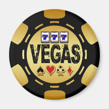 ORO DE VEGAS Y FICHA DE PÓKER NEGRA IMÁN DE FRIGORIFICO
