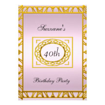 Oro en la invitación rosada de la fiesta de cumple