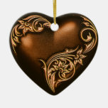 Oro marrón de la voluta w del corazón ornamento de navidad