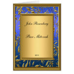 Oro popular e invitación azul de Mitzvah de la bar Tarjetas