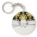 oro real y damasco elegante negro llaveros