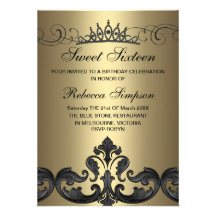 Oro y invitación negra del cumpleaños del damasco 
