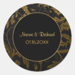 Oro y sello negro del boda del damasco - personali etiqueta