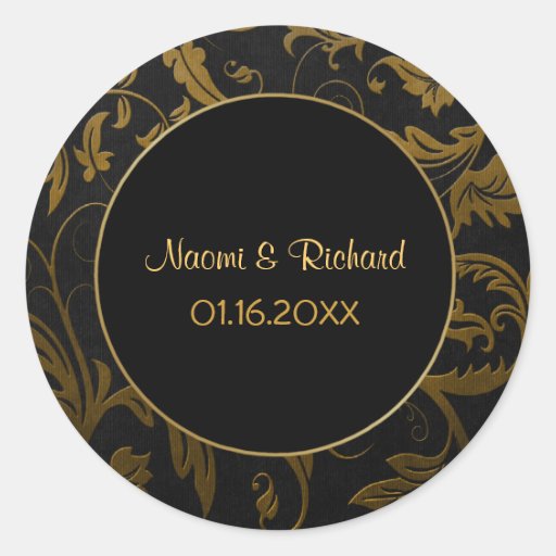Oro y sello negro del boda del damasco - personali etiqueta