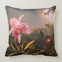 Orquídea y tres colibríes brasileños almohada