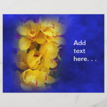 Orquídeas amarillas hermosas en fondo azul profund flyer personalizado