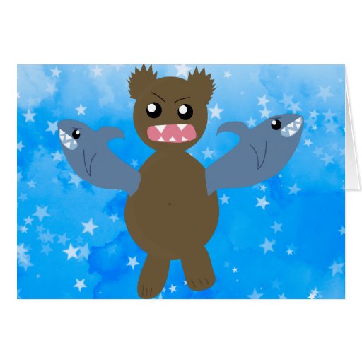 Oso con los tiburones para los brazos tarjetas