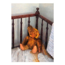 Oso de peluche en pesebre invitacion personalizada
