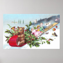 Oso de peluche que monta navidad del vintage de To Impresiones